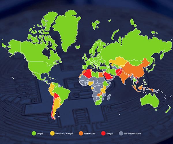 World map showing where Bitcoin is legal