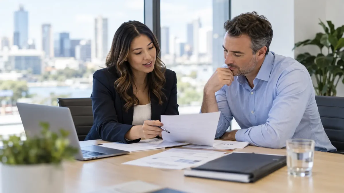 Accountant explaining tax return costs to a client in Sydney